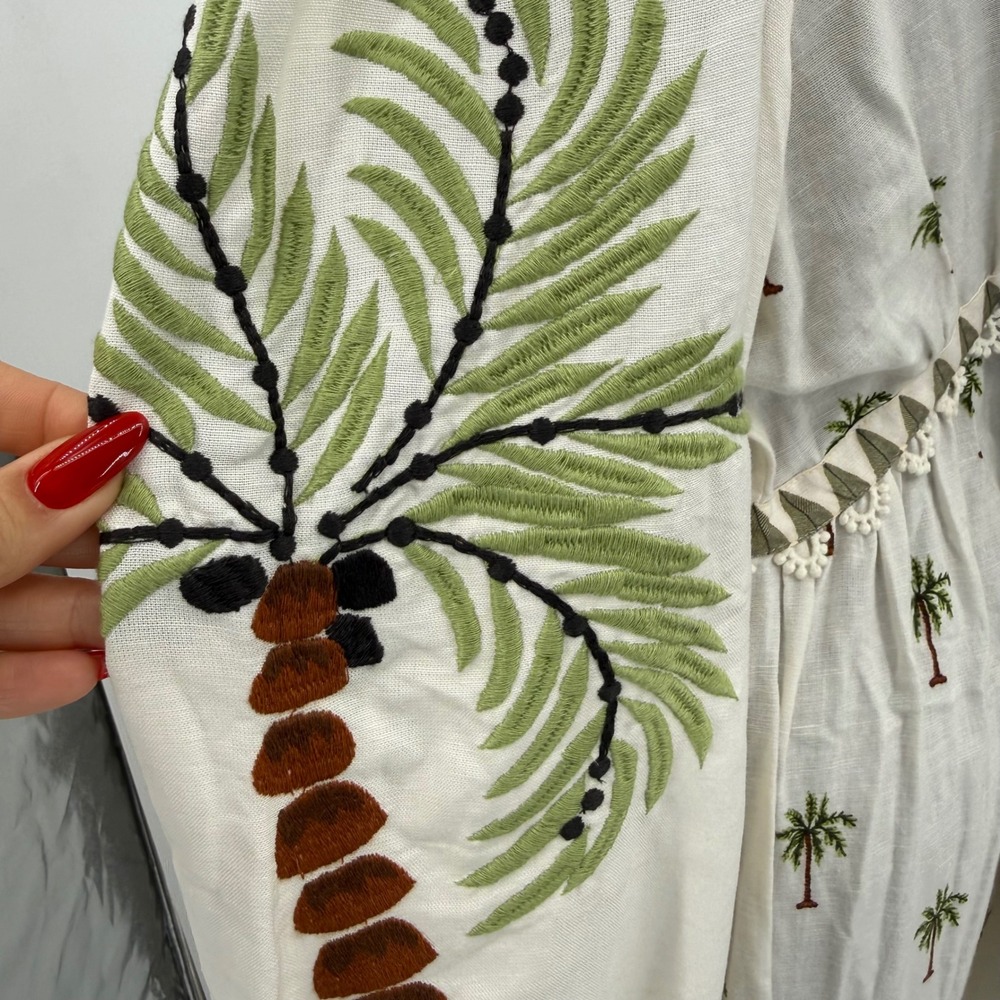 Farm Rio Milian Branco Farm Palm Tree Embroidered Maxi Dress Boho Women's Large - Picture 11 of 16